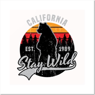 California stay wild bear vintage retro sunset outdoors wilderness Posters and Art